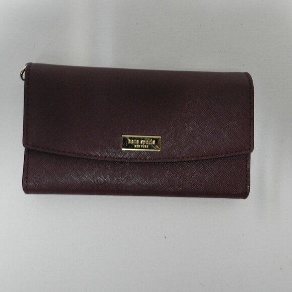 Kate Spade Laurel Way Saffiano Leather clutch phone wallet plum organizer - Picture 1 of 14